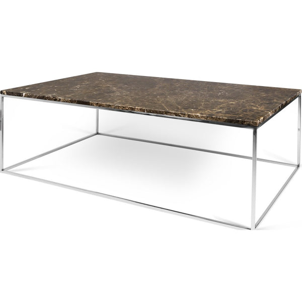 TemaHome Gleam 47x30 Marble Coffee Table | Brown Marble / Chrome 187042-GLEAM47MAR