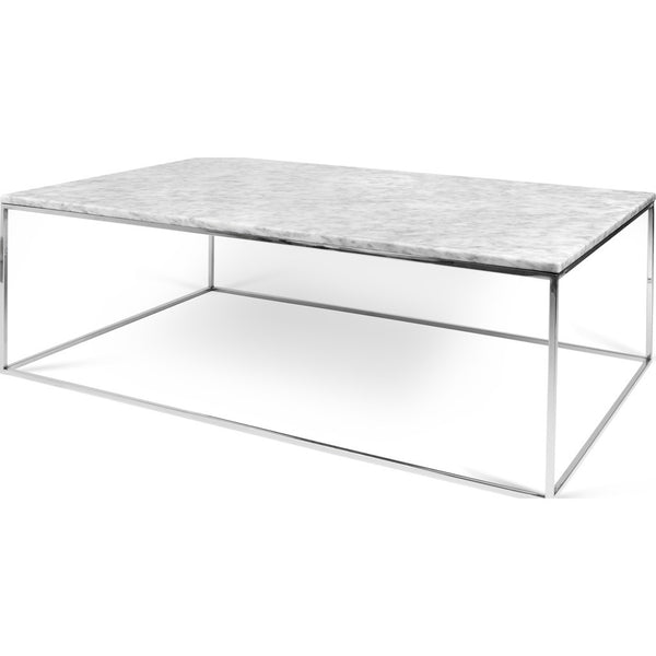 TemaHome Gleam 47x30 Marble Coffee Table | White Marble / Chrome 187042-GLEAM47MAR