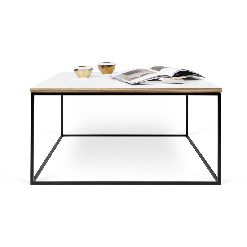 TemaHome Gleam 30x30 Coffee Table | Pure White & Plywood / Black Lacquered Steel 187042-GLEAM30