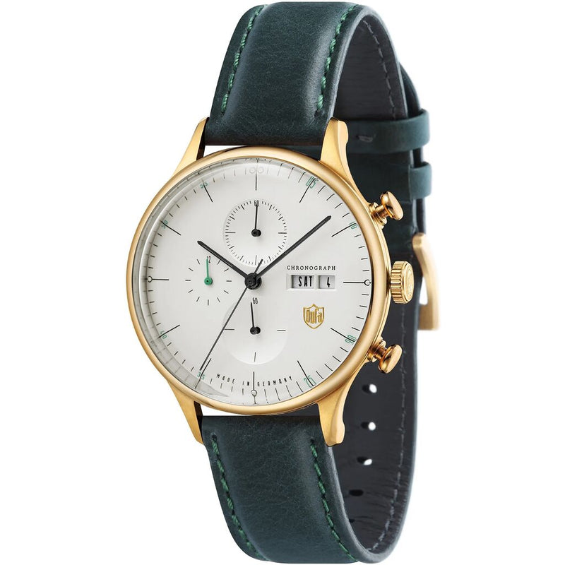 DuFa VAN DER ROHE BARCELONA Chrono Watch | Gold Silver White Dial Green Band