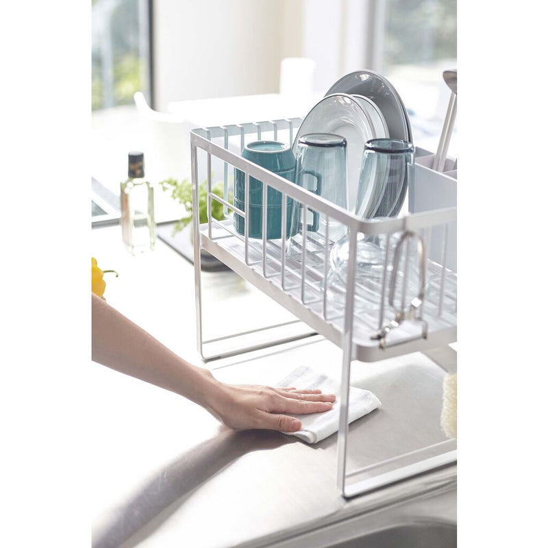 Yamazaki Home Dish Rack with Removeable Drainer Tray, Kitchen Counter Dish  Drying Organizer Holder Steel + Wood One Size White