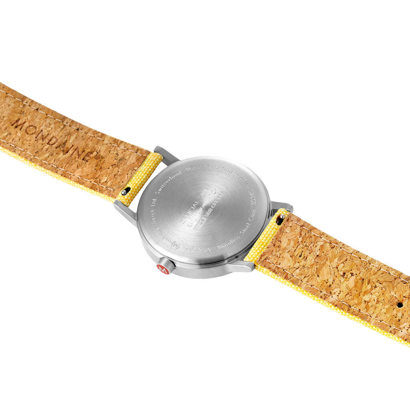 Mondaine Classic Official Swiss Railways Watch | Stainless Steel Brushed/White Dial/Yellow