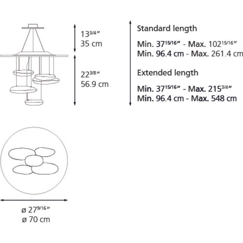 Artemide Mercury Mini Suspension Ceiling LED Light | 28W 3000K 90CRI DIM 2-WIRE Inox EXT 15FT