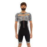 Zone3 Men's Activate Plus Kona Speed Short Sleeve Full Zip Trisuit | Black/White/Neon Orange