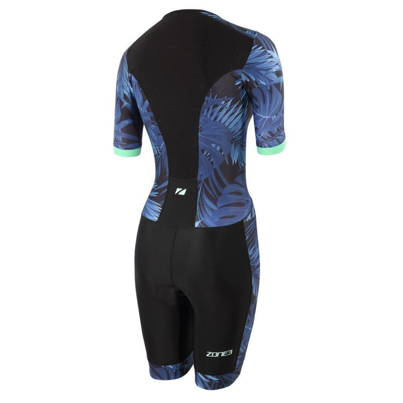 Zone3 Women's Activate Plus Tropical Palm Short Sleeve Full Zip Trisuit | Black/Mint