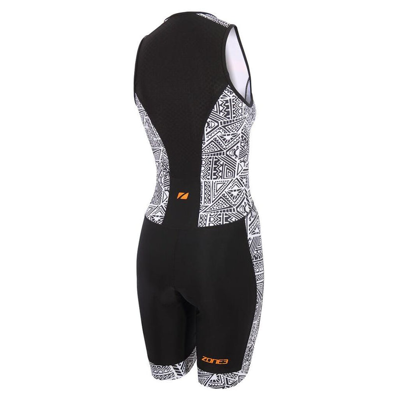 Zone3 Women's Activate Plus Kona Speed Sleeveless Trisuit | Black/White/Neon Orange