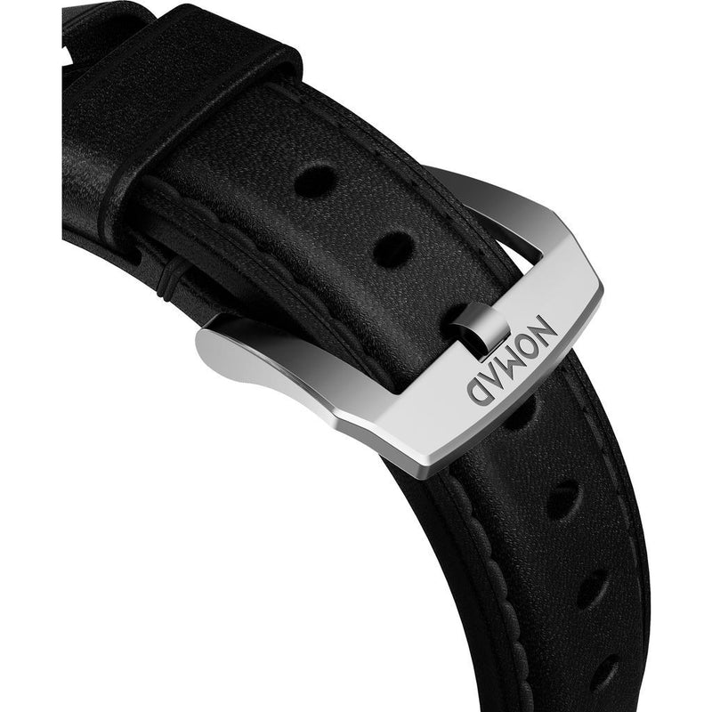 Hello Nomad Traditional Apple Watch Strap | Silver Hardware / Black Leather NM1A41ST00