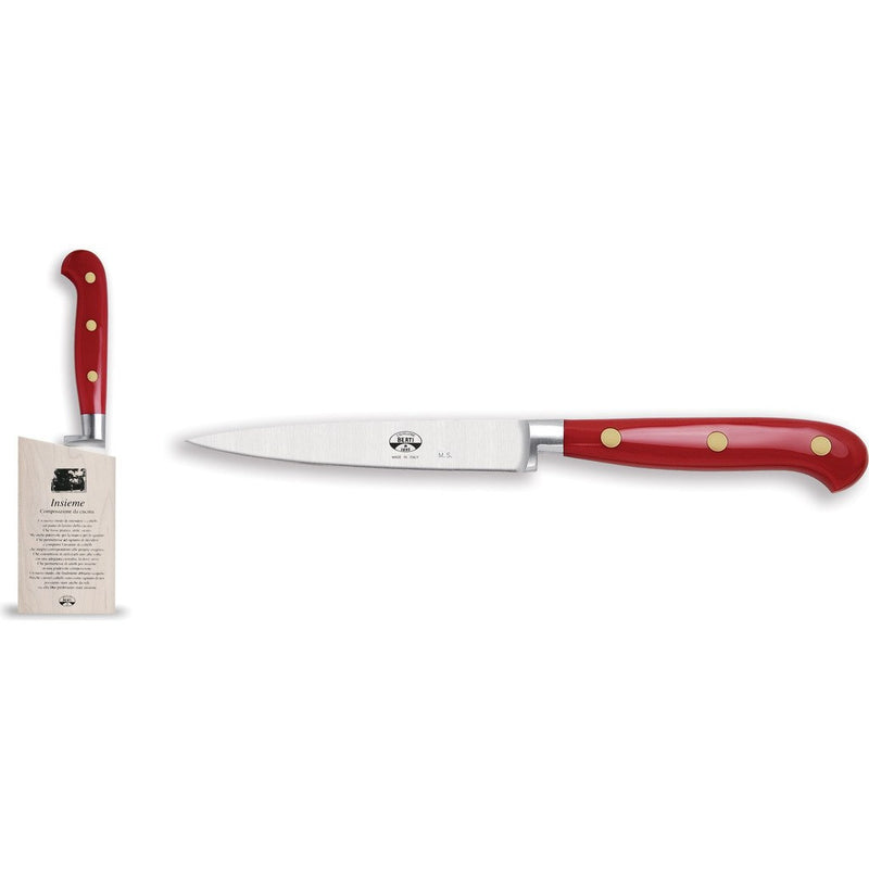 Coltellerie Berti Insieme Straight Paring Knife w/ Magnetized Wood Block | Red Lucite Handle-92405