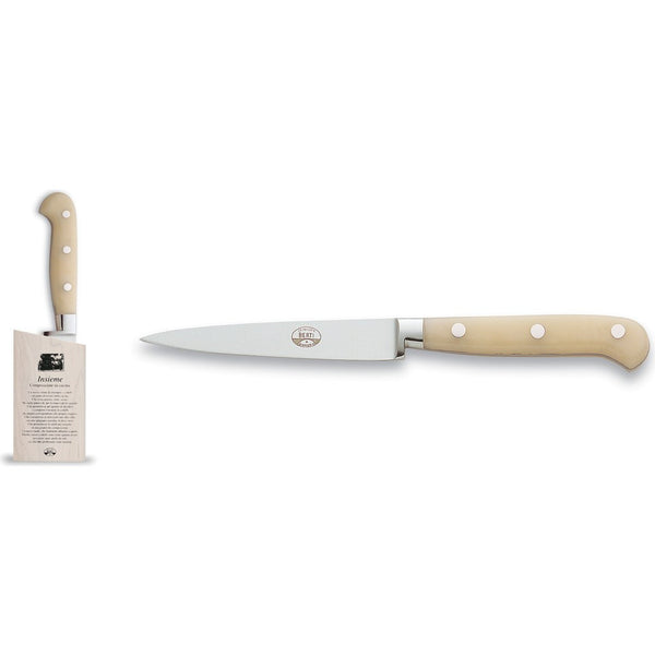 Coltellerie Berti Insieme Straight Paring Knife w/ Magnetized Wood Block | Ivory Lucite Handle-9905