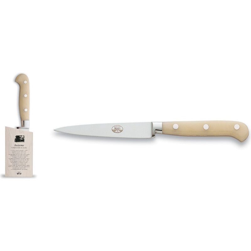 Coltellerie Berti Insieme Straight Paring Knife w/ Magnetized Wood Block | Ivory Lucite Handle-9905