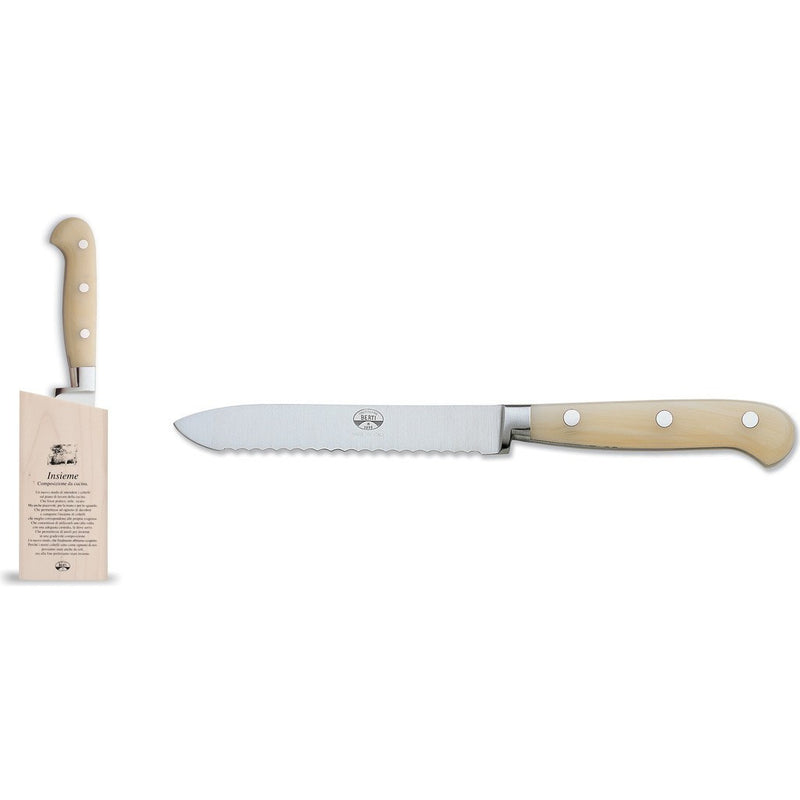 Coltellerie Berti Insieme Tomato Knife w/ Magnetized Wood Block | Ivory Lucite Handle-9908