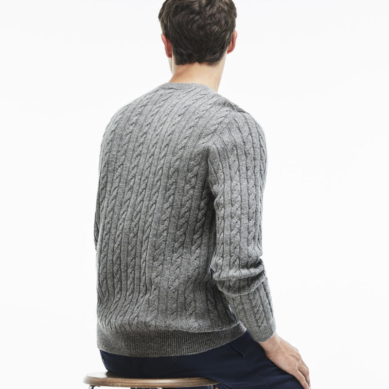 Lacoste Cable Knit Men's Wool Sweater | Stone Gray