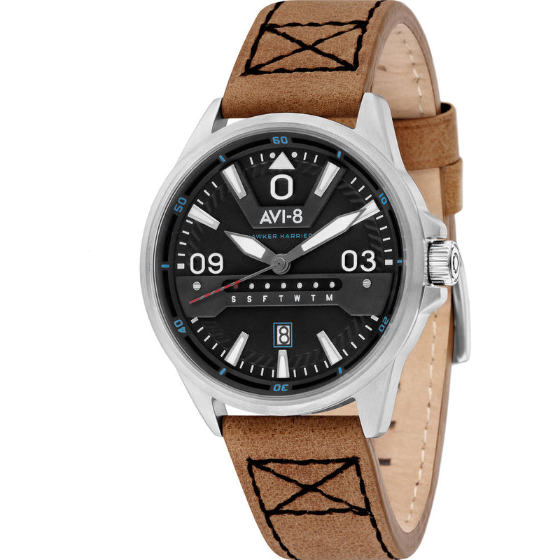 AVI-8 Hawker Harrier II AV-4063 Aviator Watch | Leather Strap Color-Blue/ Cream