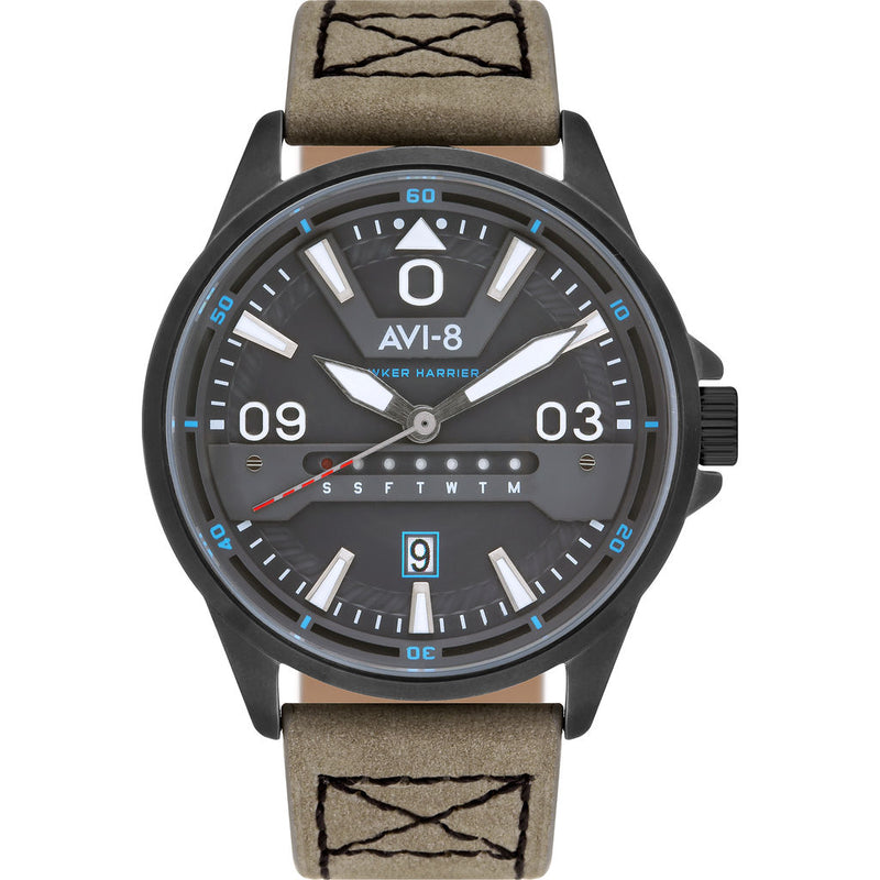 AVI-8 Hawker Harrier II AV-4063 Aviator Watch | Leather Strap  color- Grey/ Grey