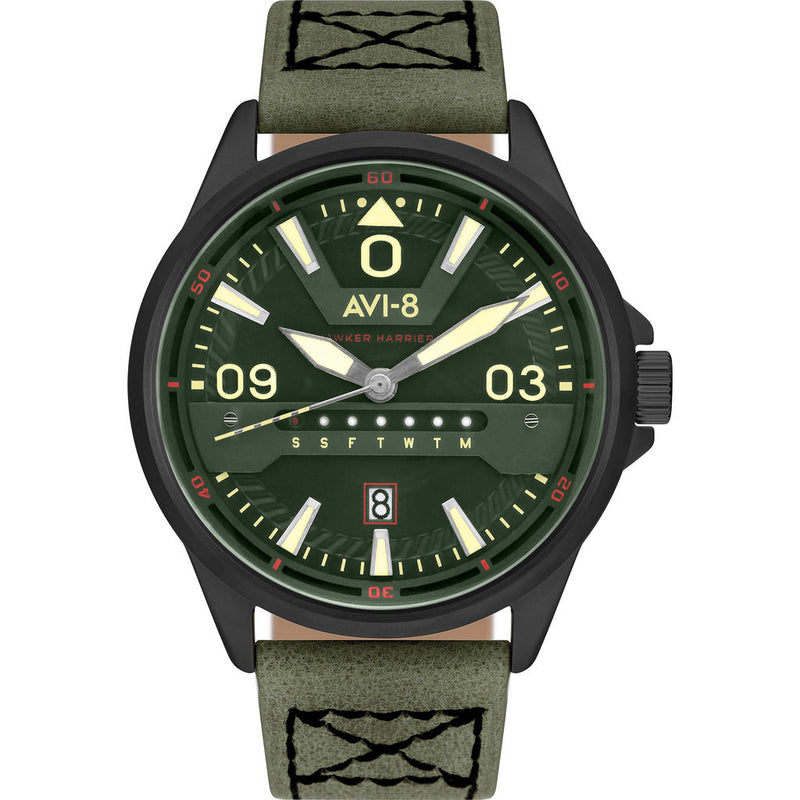 AVI-8 Hawker Harrier II AV-4063 Aviator Watch | Leather Strap color-Green/ Green