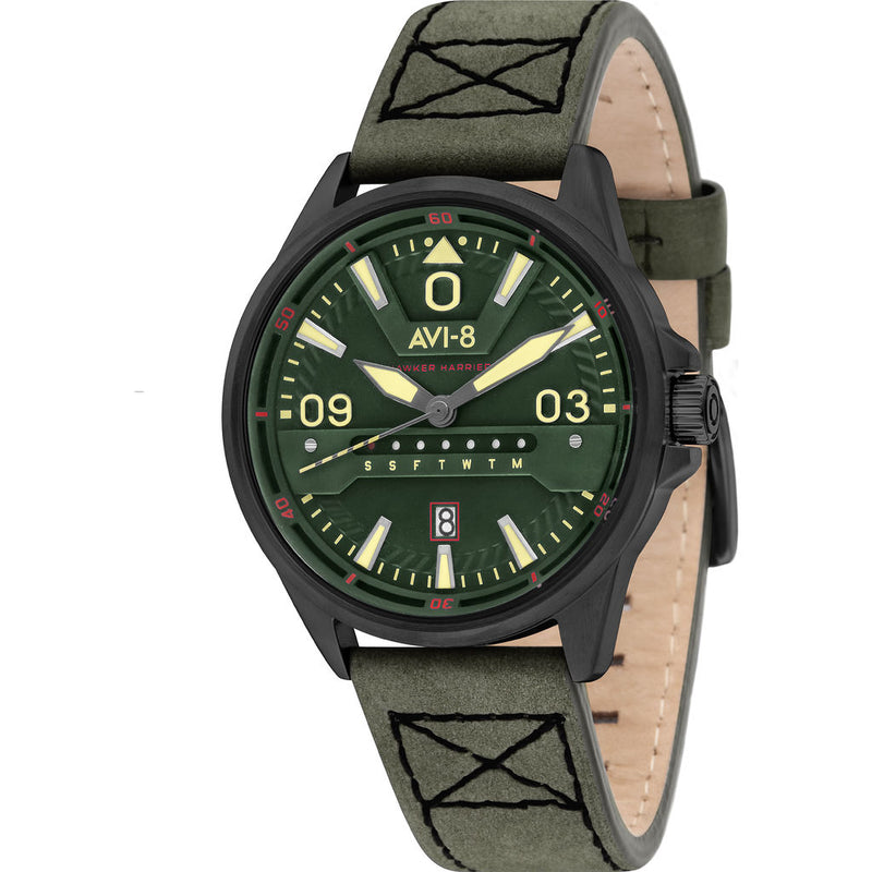 AVI-8 Hawker Harrier II AV-4063 Aviator Watch | Leather Strap color-Green/ Green