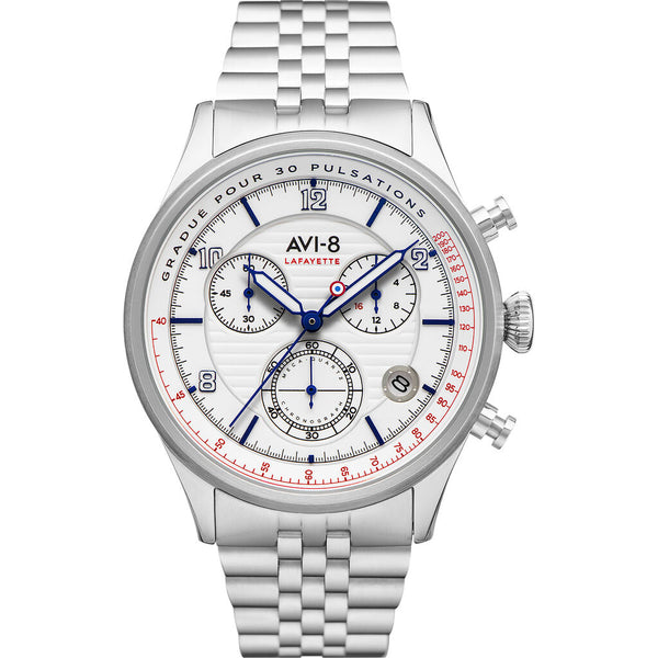 AVI-8 Flyboy AV-4076 Lafayette Chronograph Watch | Stainless Steel Bracelet