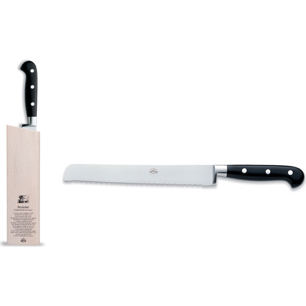 Coltellerie Berti Insieme Bread Knife w/ Magnetized Wood Block | Black Lucite Handle