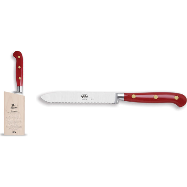 Coltellerie Berti Insieme Tomato Knife w/ Magnetized Wood Block | Red Lucite Handle