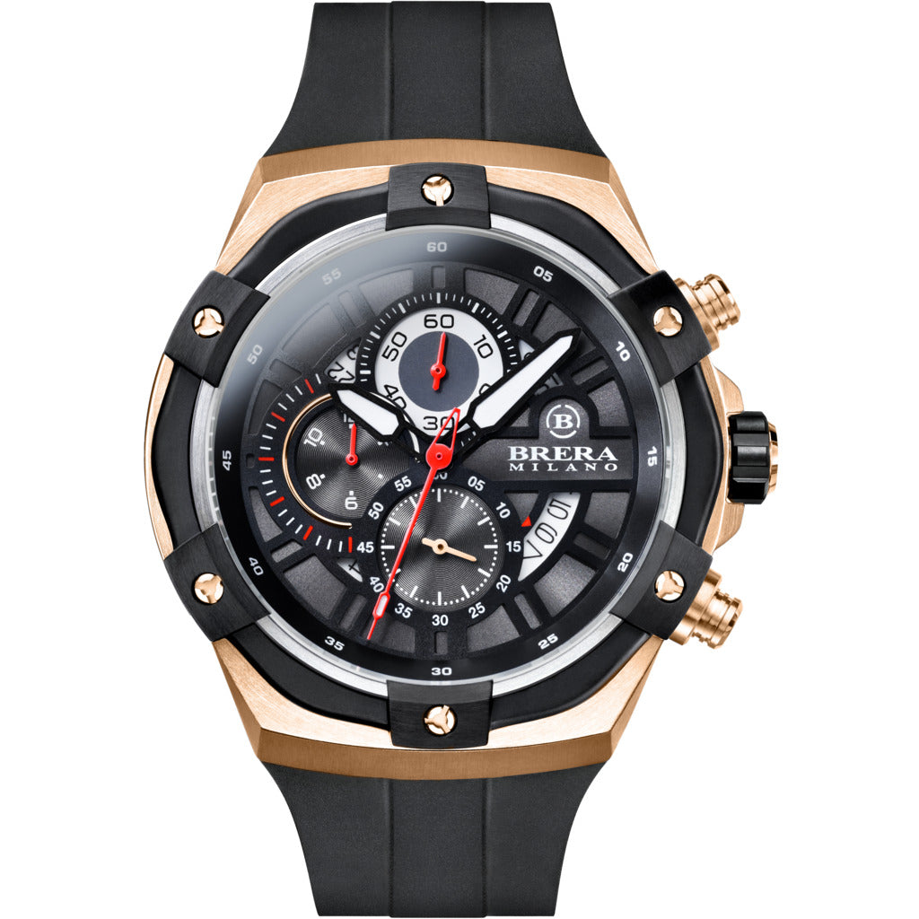 Brera Milano Supersportivo Evo Chronograph Watch | Brushed Gold/Black ...