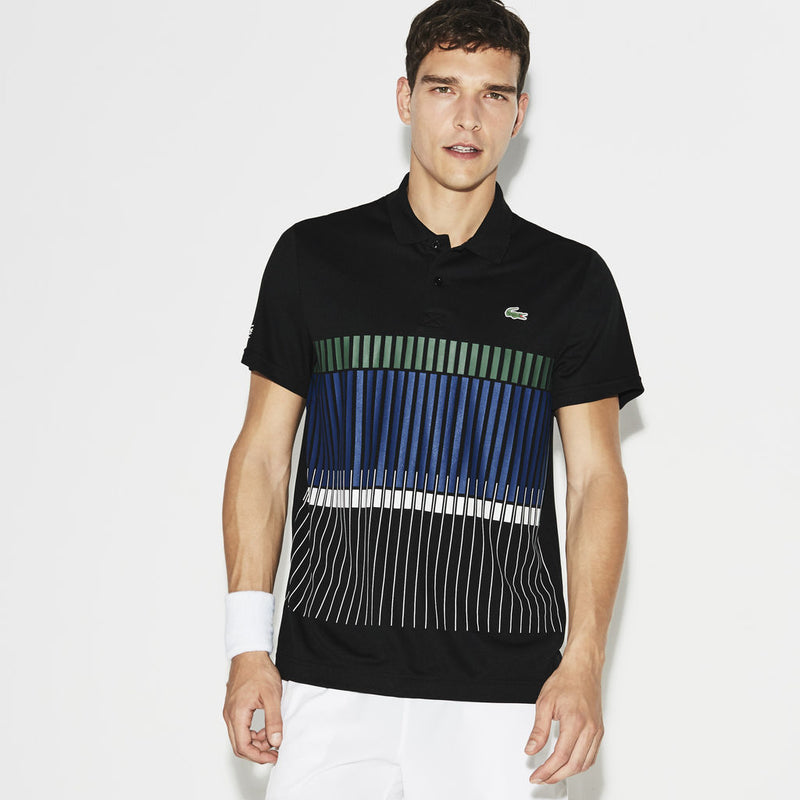 Lacoste X Novak Djokovic Vertical Stripe Men's Polo Shirt in Black ...