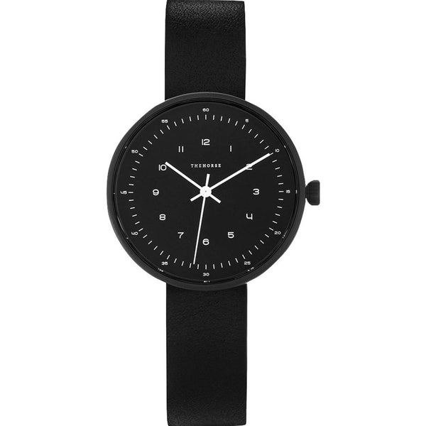 The Horse Minimal 34 mm Matte Black Watch | Black/Black