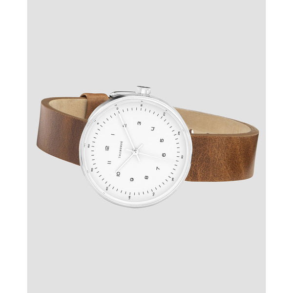 The Horse Minimal 34 mm Silver Watch | White/Tan