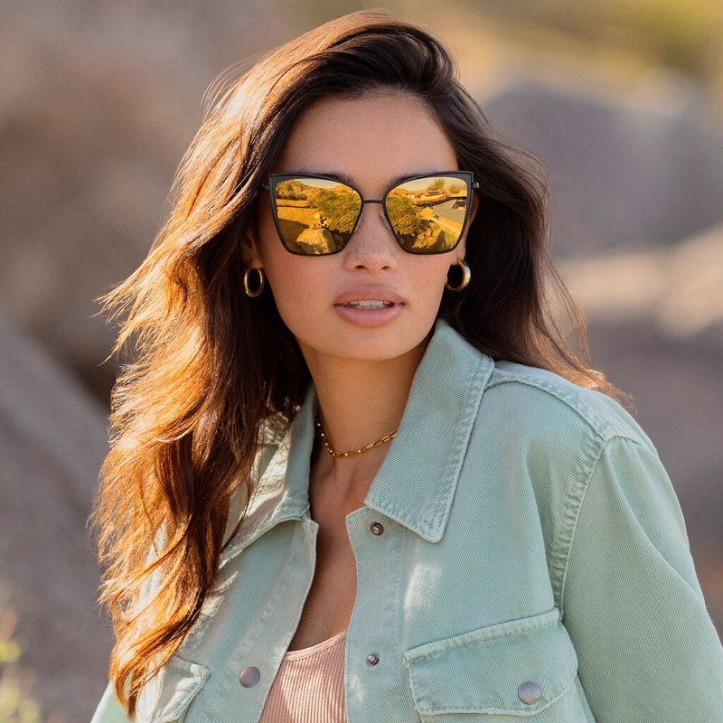 Diff Eyewear Becky Sunglasses | Matte Black + Gold Mirror Lens