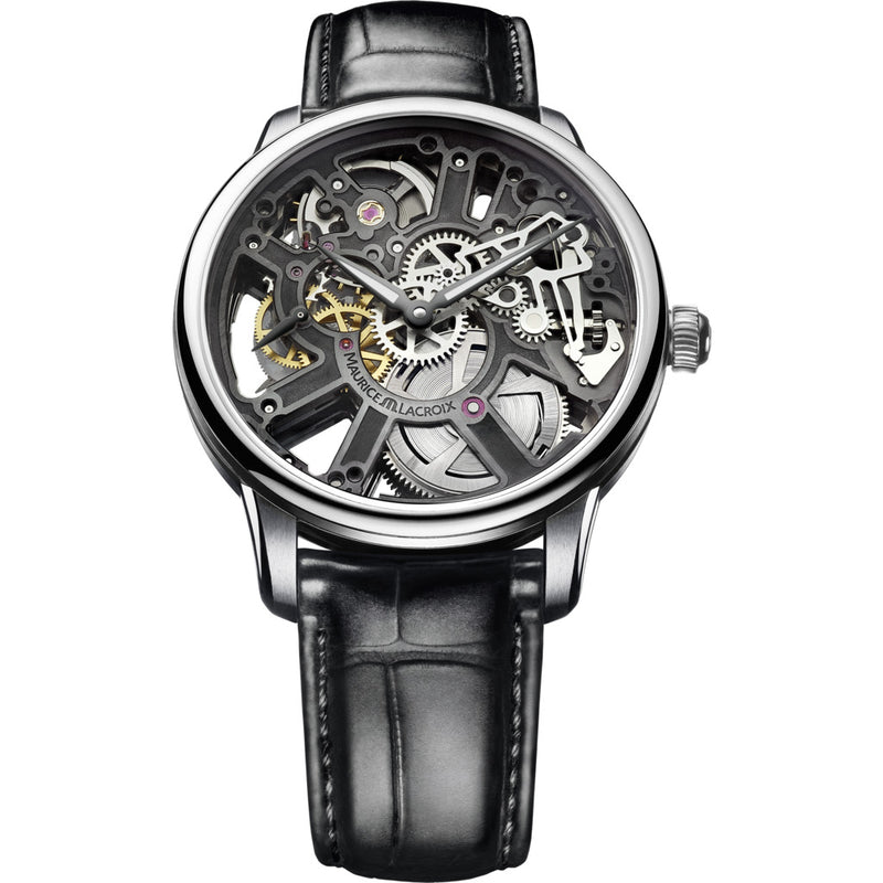 Maurice Lacroix Masterpiece Skeleton 43mm Watch | Black/Black Leather MP7228-SS001-000-1