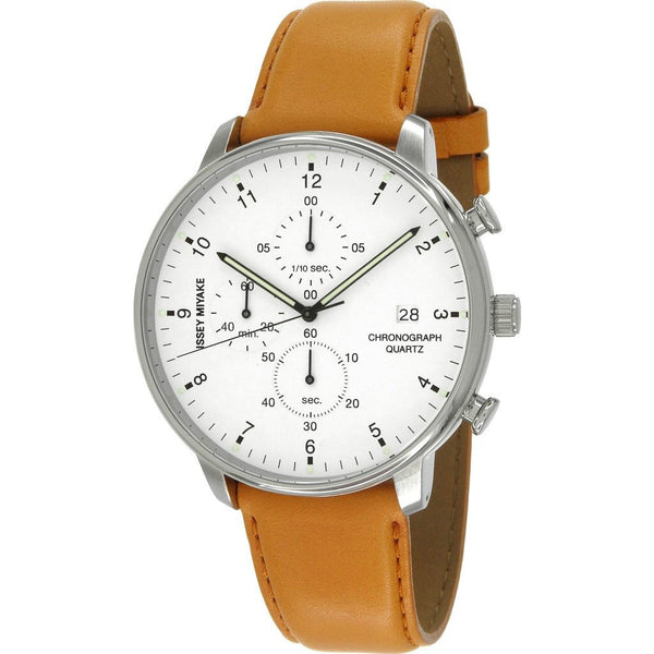 Issey Miyake C White Chronograph Watch Tan Leather NYAD004Y