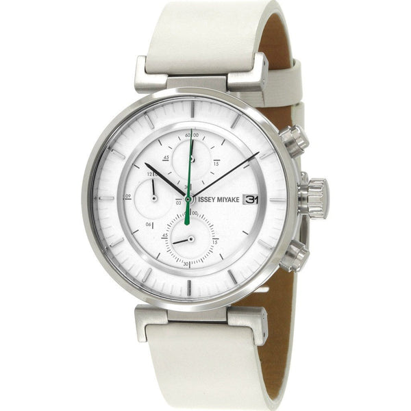 Issey Miyake W White Chronograph Watch White Leather Ny0Y001Y