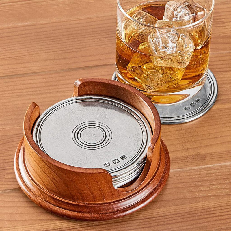 Match Round Coasters w/ Wood Base | Set of 6