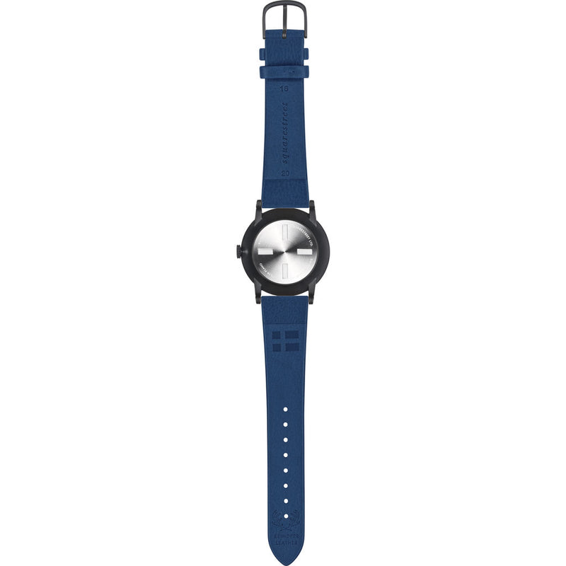 squarestreet SQ38 Plano Matte Black Stainless Steel Watch | Eggshell White/SWEDISH Blue Reindeer Leather  SQ38 PS-29