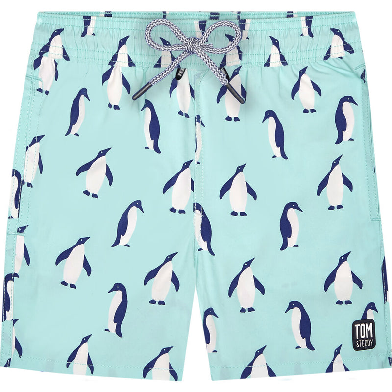 Tom & Teddy Boy's Penguin Swim Trunk | Soft Blue