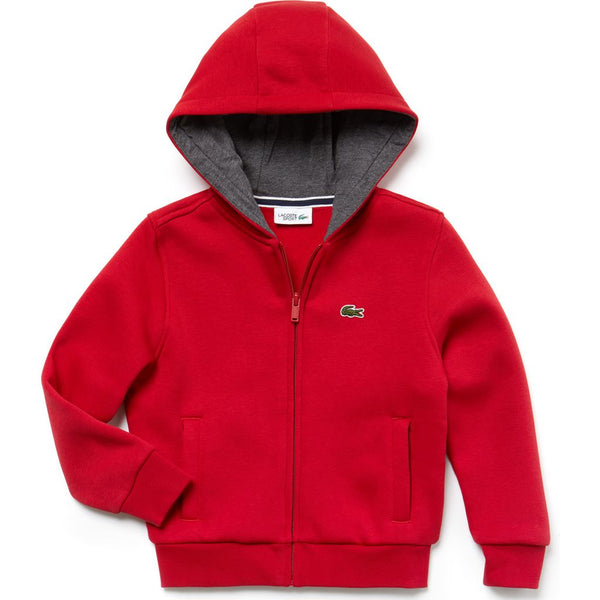 Lacoste Boy's Tennis Zippered Fleece Sweatshirt | Lighthouse/Red Pitch