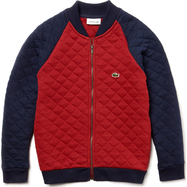 Lacoste Boy's Teddy Neck Colorblock Quilted Cotton Sweatshirt | Passion/Navy Blue