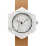 Analog Mason Genuine White Marble Hex Watch | Tan Strap st-wx