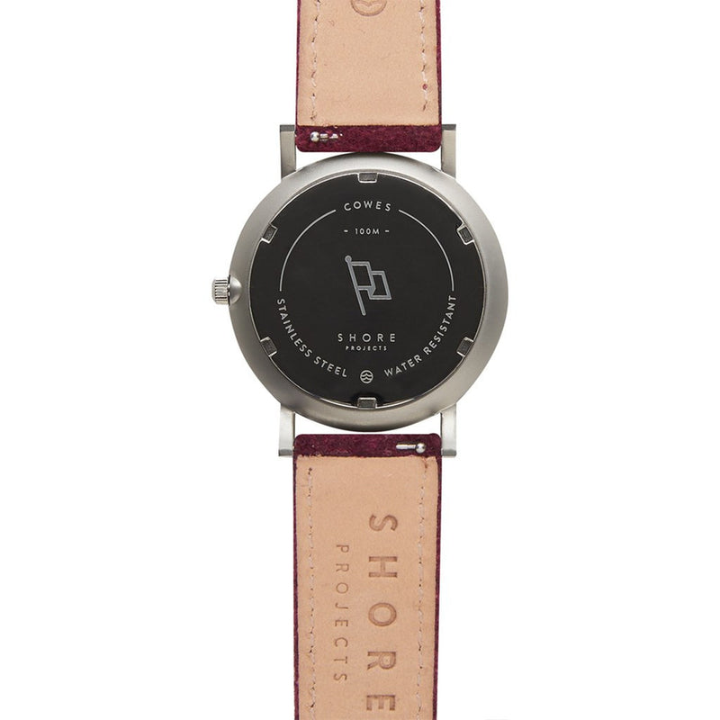 Shore Projects Cowes Watch with Wool Strap | Silver / Burgundy S034S