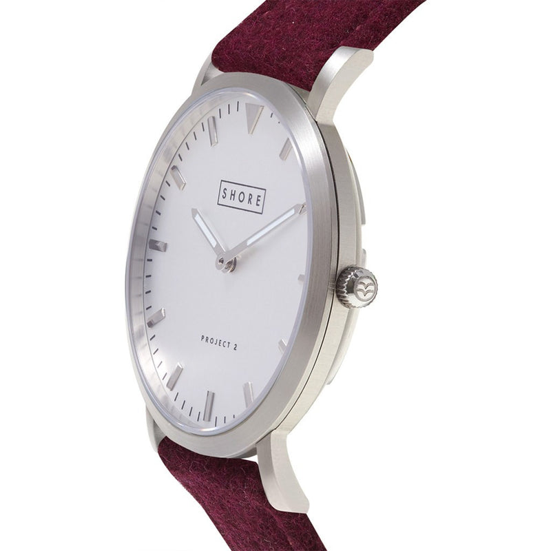 Shore Projects Cowes Watch with Wool Strap | Silver / Burgundy S034S