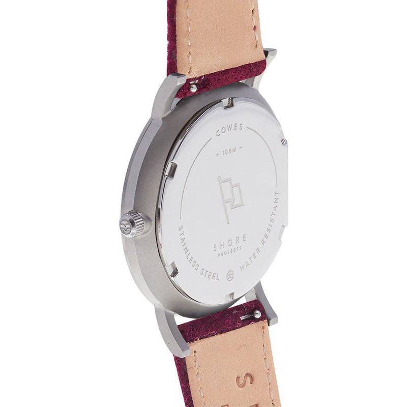 Shore Projects Cowes Watch with Wool Strap | Silver / Burgundy S034S