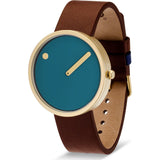 Rosendahl Picto 40mm Dusty Blue Analog Watch | Gold/Dark Brown Leather RD-43376